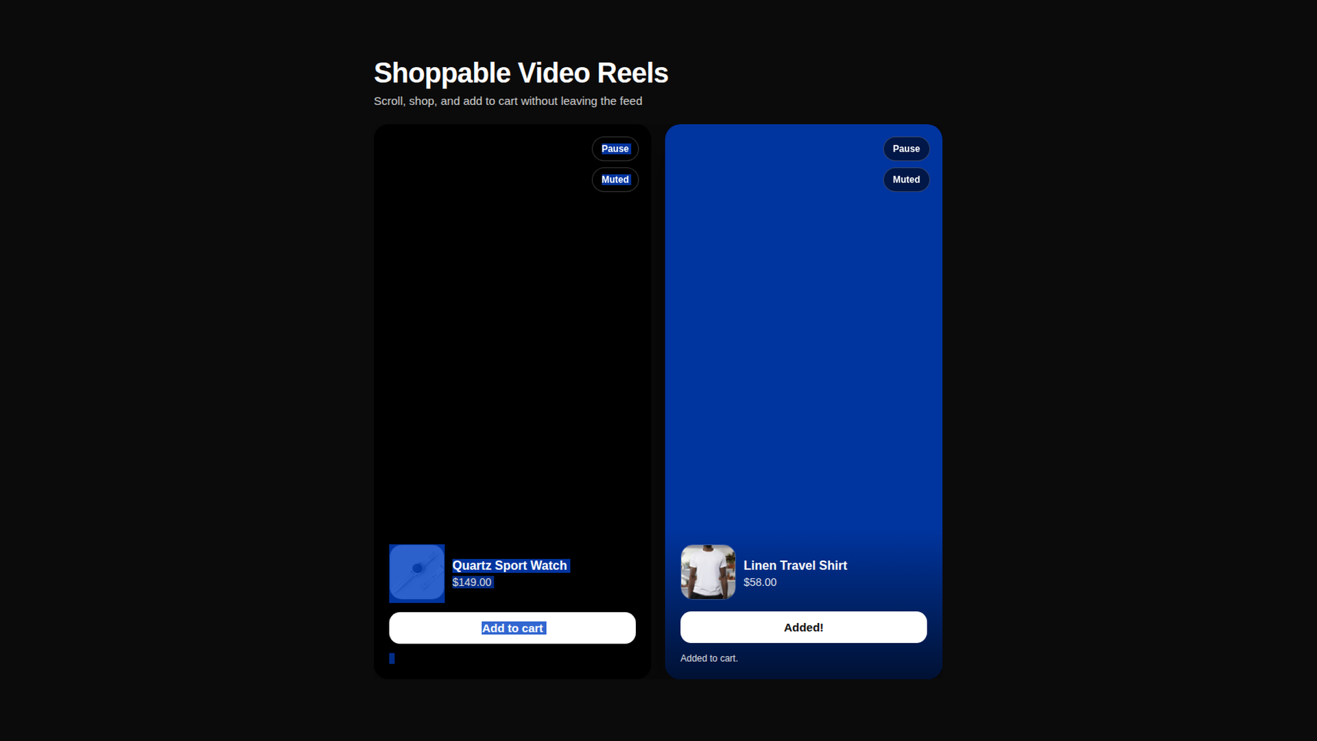 Shoppable Video Reels preview